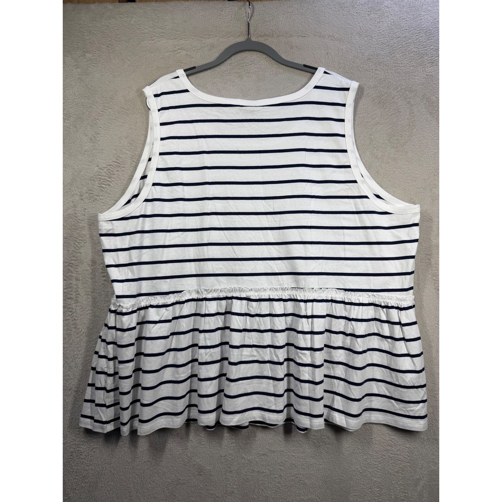 Torrid Peplum Tank Top Women 5 White Navy Striped Sleeveless Ruffle Hem Tank - Picture 2 of 8